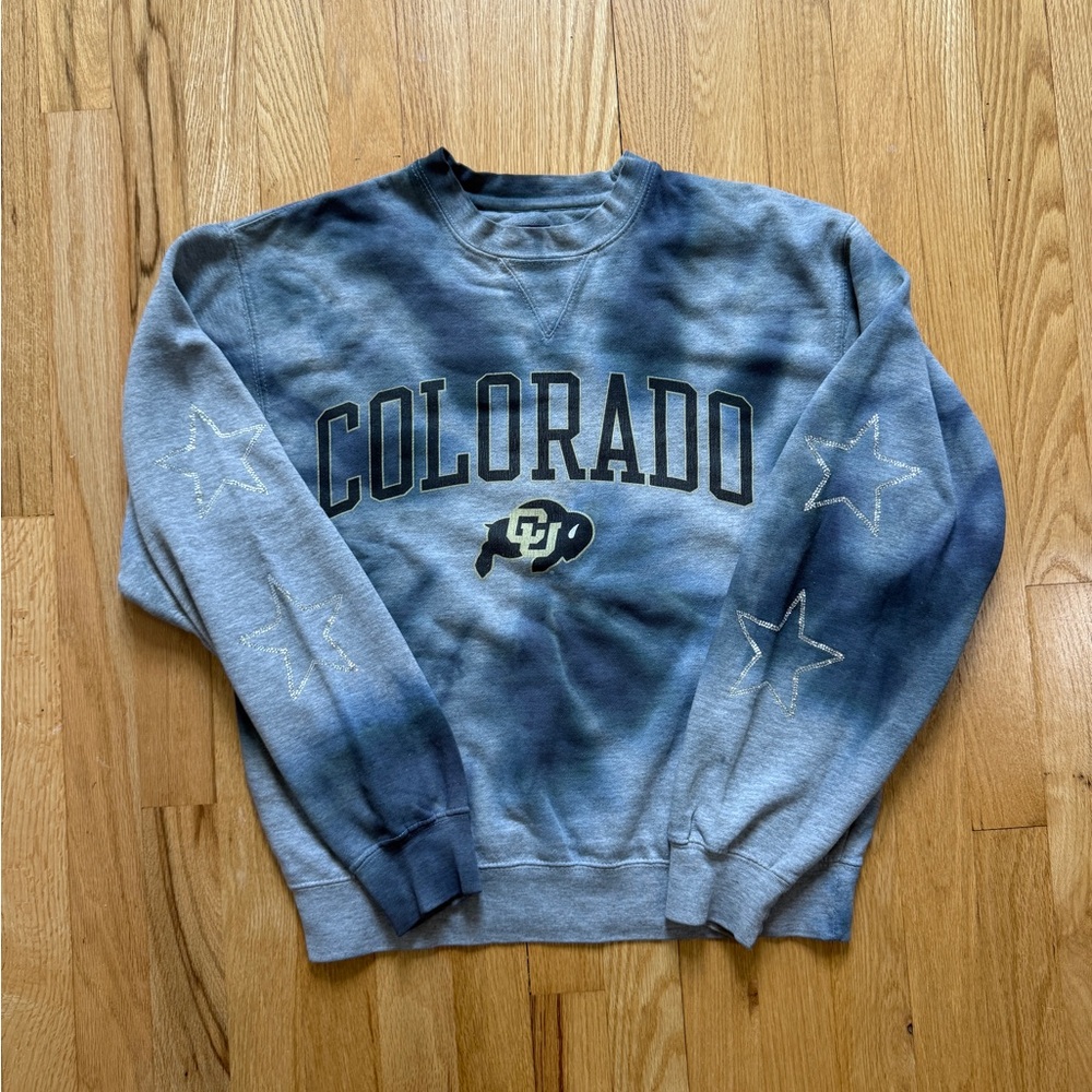 Bedazzled Colorado CU Logo Tie-Dye Crewneck Sweatshirt